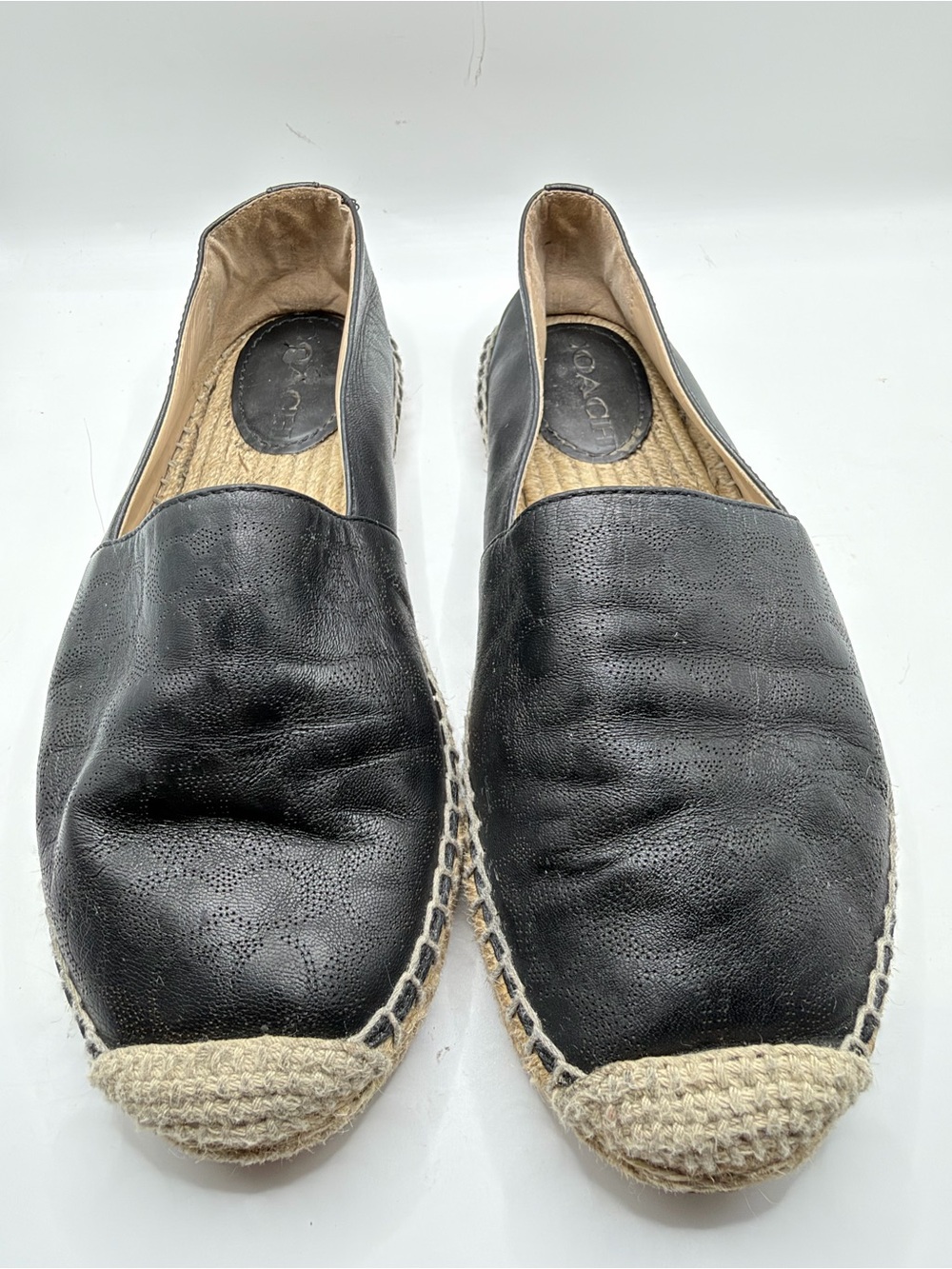 Coach Black Leather Espadrille Slip-On Loafers